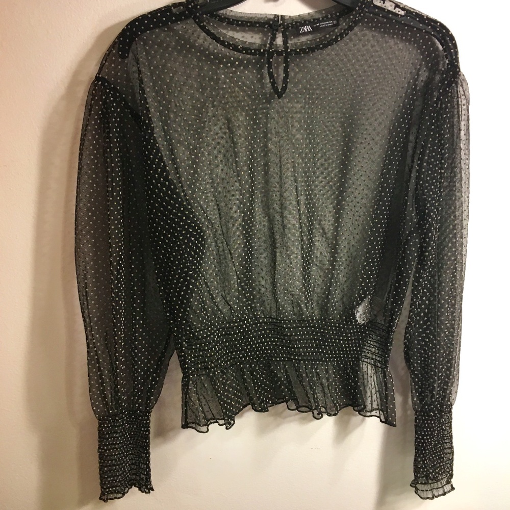 ZARA WOVEN MESH POLKA DOT PEPLUM MEDIUM